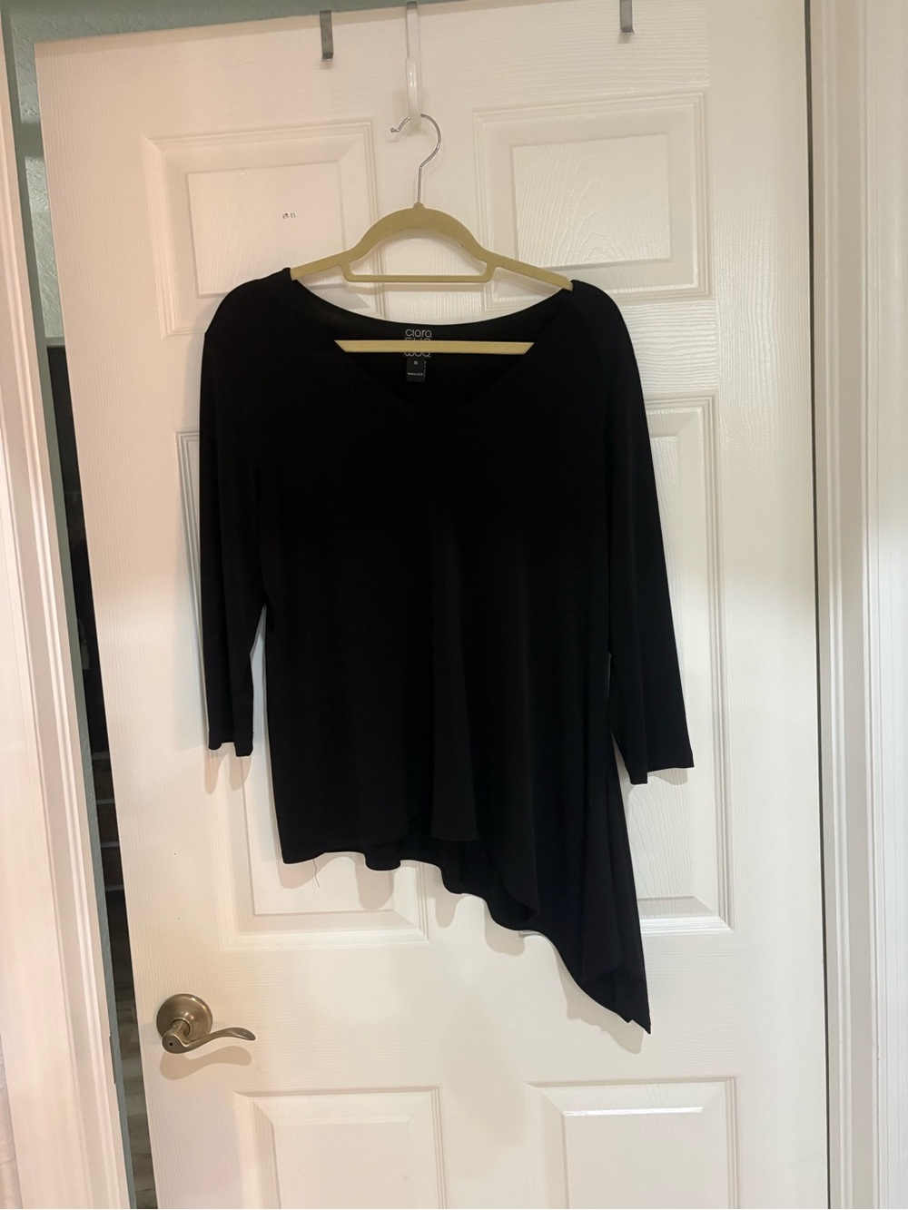 Clara Sun Woo Black Asymmetric V-Neck Top — medium.